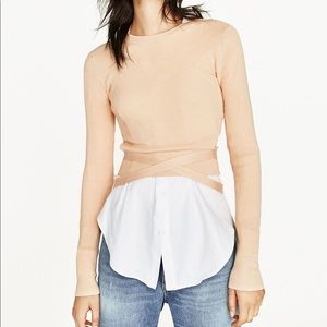Zara tie wasit open back cropped knit sweater